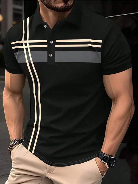 Fashion Stripe Print Polo T Shirt For Men