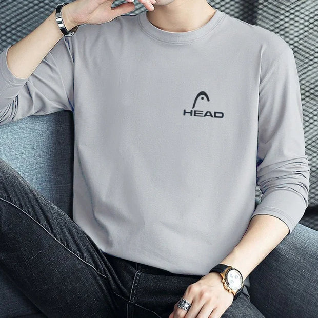 2024 HEAD Brand New Men's T-Shirts Long Sleeve Slim Men T-Shirt Young Man Pure Color Tops Tees Shirt O-Neck For Male Boys Tshirt