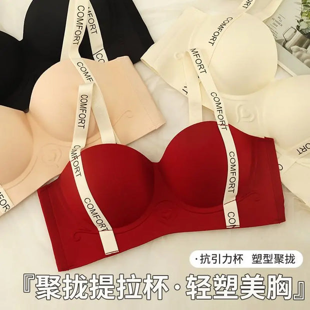 Seamless Underwear Women's Small Breasts Push Up And Look Bigger Without Wire Rings To Shrink Side Breasts Letter Strap Bra