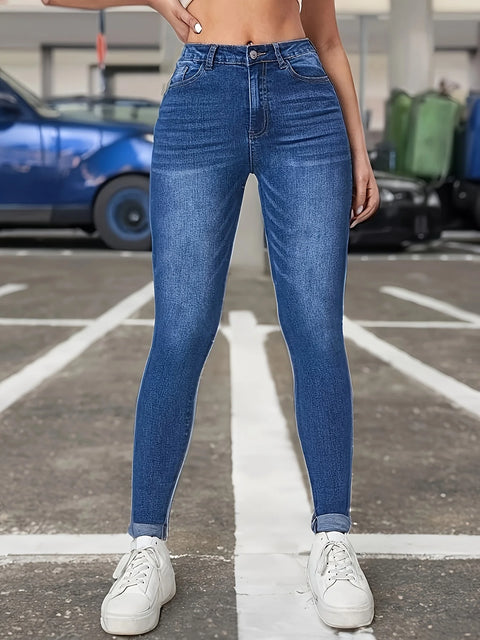 2024 hot women's wear European and American style tight jeans women's elastic slim fit all-match high waist cropped pants