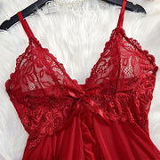 Exquisite Tulle Suspenders Lace V-Neck Nightgown Set for Women Semi-transparent Thong Underwear with Eye-catching Design