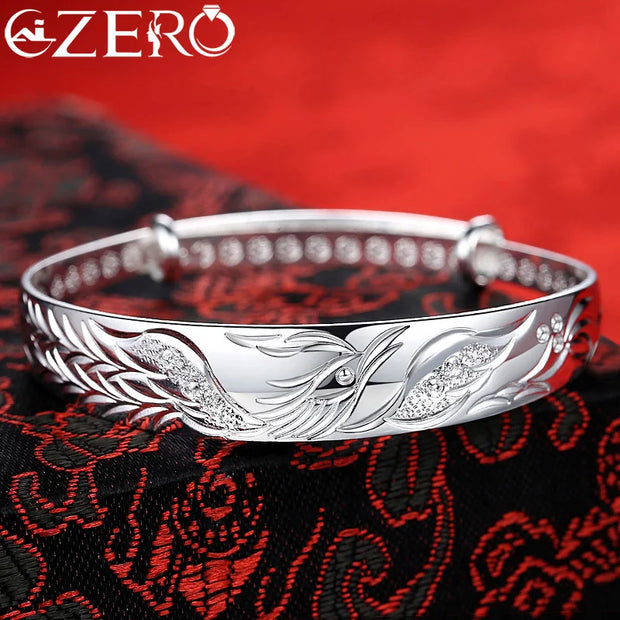 Luxury 925 Sterling Silver Noble Phoenix Bracelets Bangles For Women Fashion Party Wedding Jewelry Holiday Gifts Adjustable