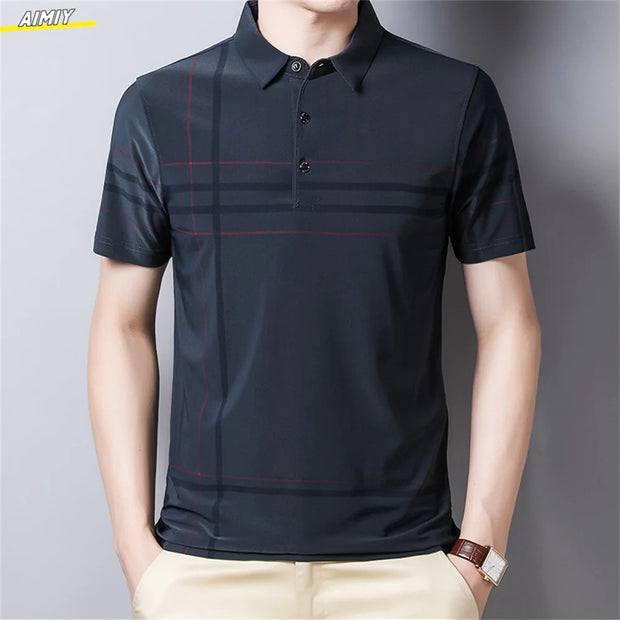 Casual Business Men's Polo Shirt Short Sleeves Summer Pattern Print Button-up Loose Fashion Tops