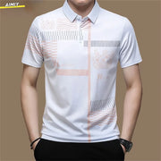 Casual Business Men's Polo Shirt Short Sleeves Summer Pattern Print Button-up Loose Fashion Tops