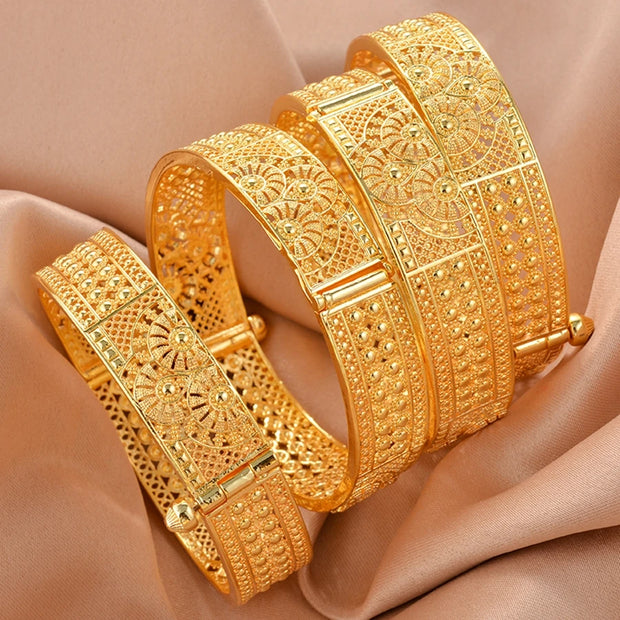 Ethiopian Gold Color Bangle for Women Eye Catching Short African Jewelry Bracelet for Girls Wedding Gift from Middle East