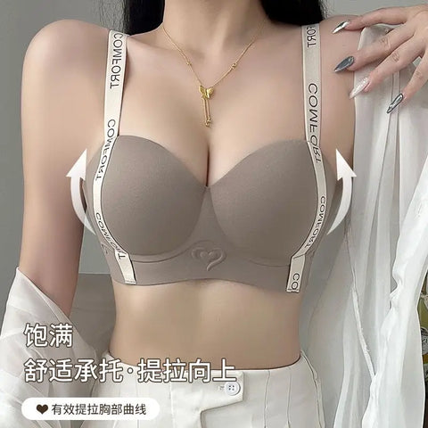 Seamless Underwear Women's Small Breasts Push Up And Look Bigger Without Wire Rings To Shrink Side Breasts Letter Strap Bra