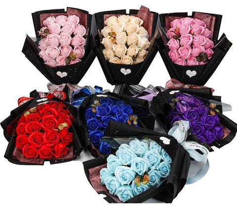 Hand Made Artificial 18 heads Rose Flowers Bouquet Gift Box Home Decoration Creative Valentine Birthday Party Graduation Gifts