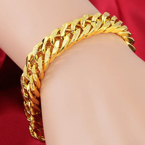 SAIYE 9mm 24K Solid Gold Bracelet Men Womens Chain Bracelet Wristband Korean Gold Jewelry Men's Jewelry