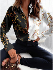 Casual Fashion Women's Button Top Texture Printed Shirt Long Sleeve Office Wear for Autumn 2024 Eye Catching Keep Short