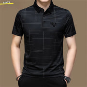 Casual Business Men's Polo Shirt Short Sleeves Summer Pattern Print Button-up Loose Fashion Tops