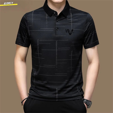 Casual Business Men's Polo Shirt Short Sleeves Summer Pattern Print Button-up Loose Fashion Tops