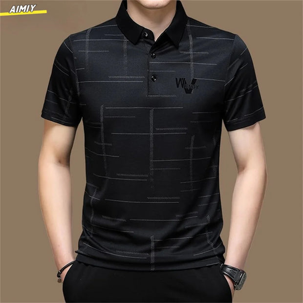 Casual Business Men's Polo Shirt Short Sleeves Summer Pattern Print Button-up Loose Fashion Tops