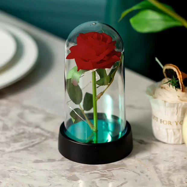 Artificial Rose Flowers Eternal Flower In Glass Cover Rose Light Wedding Birthday Gift Valentine's Day Luminescence Ornaments