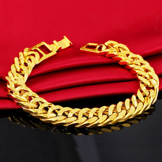 12MM 24K Pure Gold Color Bracelets for Men Women Chain Bracelet Bangles Wristband African Gold Jewelry