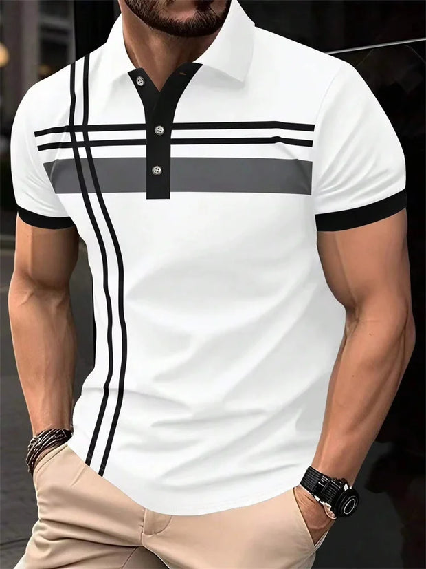 Fashion Stripe Print Polo T Shirt For Men