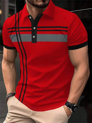 Fashion Stripe Print Polo T Shirt For Men