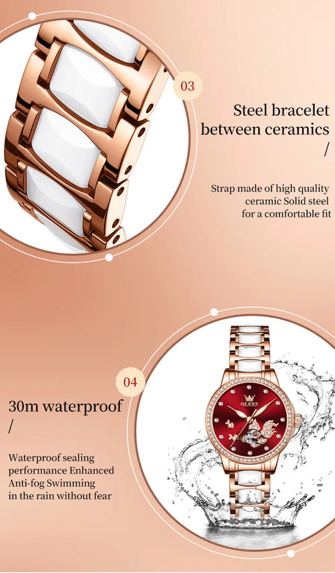 OLEVS Brand Women's Mechanical Watch Steel Strip Automatic Wristwatch Short and Eye-Catching