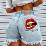 FAGADOER High Waisted Torn Denim Shorts for Women Casual Y2K Street Style with Eye Catching Printing Tassels