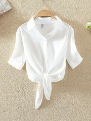 Casual Women's Short Sleeve Blouse Chiffon Material White Color Fashionable Summer Shirt for Women