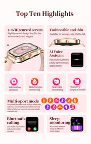 Women's Smart Watch Heart Rate & Blood Pressure Monitor Music Playback AI Voice Sports BT Calling for Xiaomi Huawei