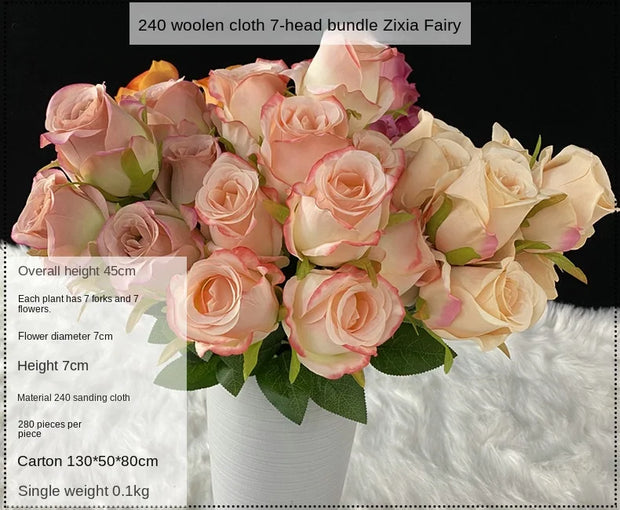 45CM 7 Forks Artificial Bouquet of Roses Purple Glow, Fairy Silk Home Decoration Wedding Decoration Wedding Holding Flowers