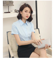 Summer Women's Office Lady Button Up White Slim Fit Basic Shirt Minimalist Short Sleeve Work Top for Women Clothing