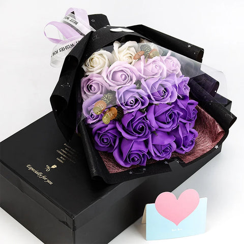 Hand Made Artificial 18 heads Rose Flowers Bouquet Gift Box Home Decoration Creative Valentine Birthday Party Graduation Gifts