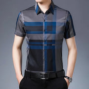 Men's Striped Business Casual Short Sleeved Shirt Wrinkle Resistant and Non Ironing Comfortable Top