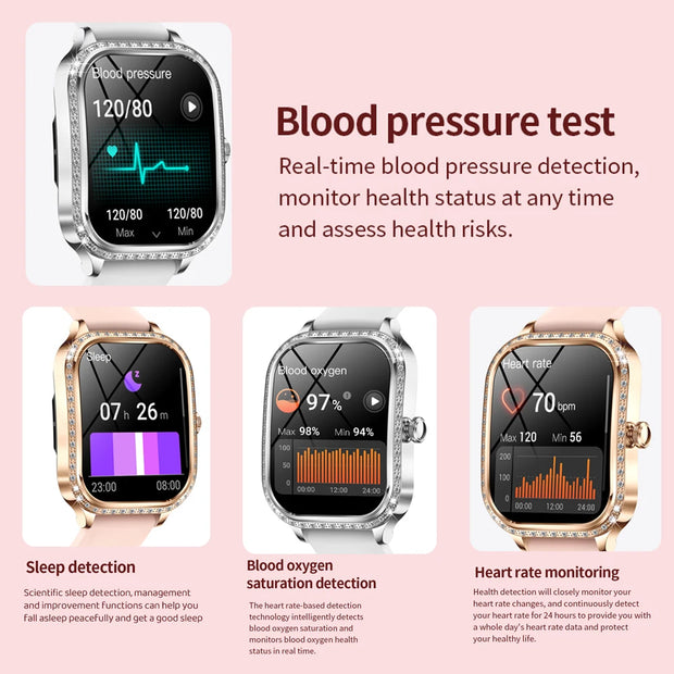 Women's Smart Watch Heart Rate & Blood Pressure Monitor Music Playback AI Voice Sports BT Calling for Xiaomi Huawei