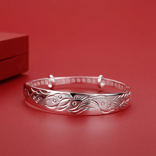 Luxury 925 Sterling Silver Noble Phoenix Bracelets Bangles For Women Fashion Party Wedding Jewelry Holiday Gifts Adjustable