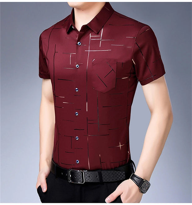 New Men's Business Casual Short Sleeved Shirt No Iron and Wrinkle Resistant Top