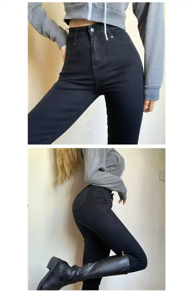 Skinny Women's Stretch Jeans Slim Fashion Korean Pencil Pants Autumn Vintage Black Gray Blue Washed Mom Jeans Leggings