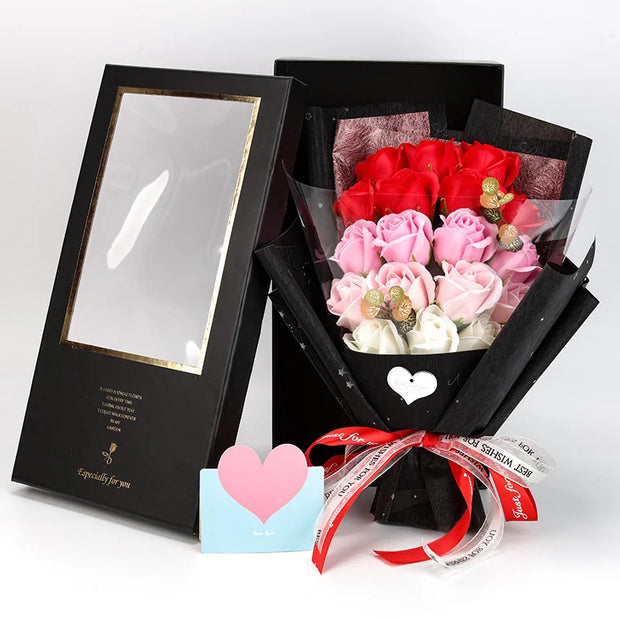 Hand Made Artificial 18 heads Rose Flowers Bouquet Gift Box Home Decoration Creative Valentine Birthday Party Graduation Gifts