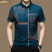 Casual Business Men's Polo Shirt Short Sleeves Summer Pattern Print Button-up Loose Fashion Tops