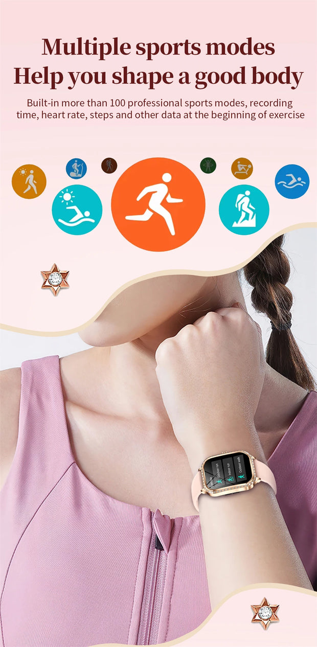 Women's Smart Watch Heart Rate & Blood Pressure Monitor Music Playback AI Voice Sports BT Calling for Xiaomi Huawei