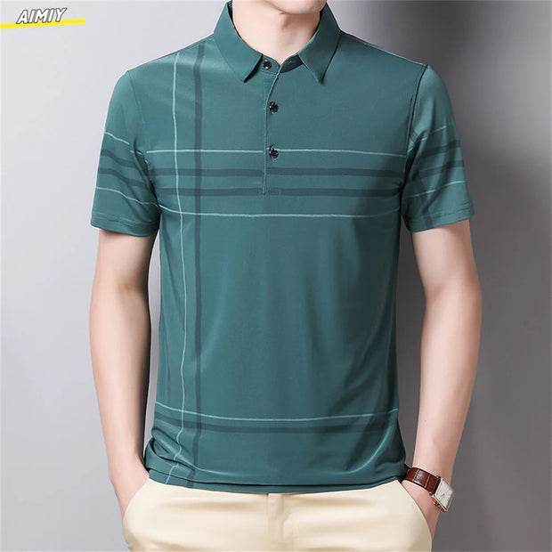 Casual Business Men's Polo Shirt Short Sleeves Summer Pattern Print Button-up Loose Fashion Tops