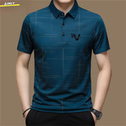 Casual Business Men's Polo Shirt Short Sleeves Summer Pattern Print Button-up Loose Fashion Tops