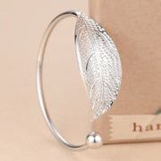 Fashion 925 Sterling Silver Woman Cuff Bracelet Open Leaf Shaped Adjustable Charm Bangle Bracelets Luxury Party Jewelry Gifts