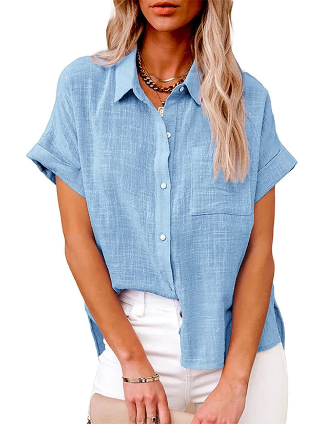 Elegant Chic Women's Tunis Shirt Summer Linen Oversized Vintage Harajuku Loose Blouse Short Sleeve Streetwear