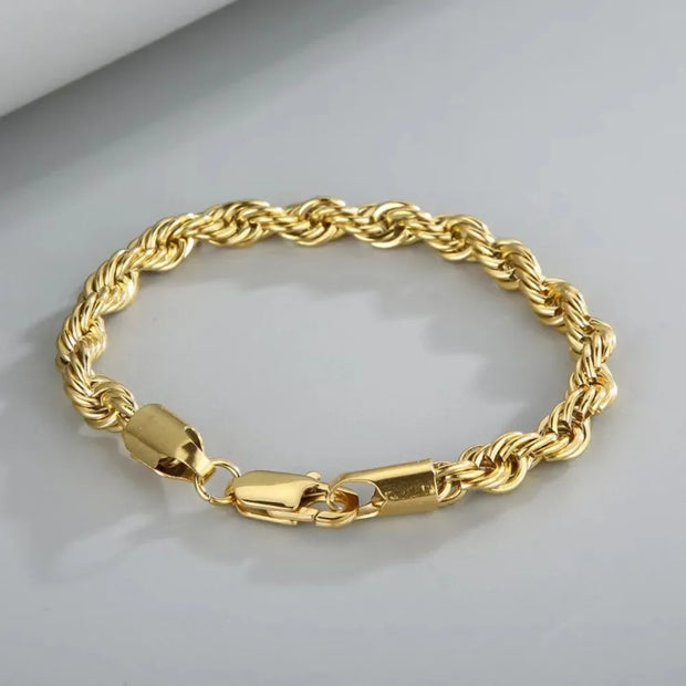 Gorgeous 18k Gold 925 Sterling Silver 4MM Chain Bracelets for Men Charm Women Lady Boy Wedding Party 20cm 8in