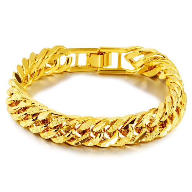 12MM 24K Pure Gold Color Bracelets for Men Women Chain Bracelet Bangles Wristband African Gold Jewelry