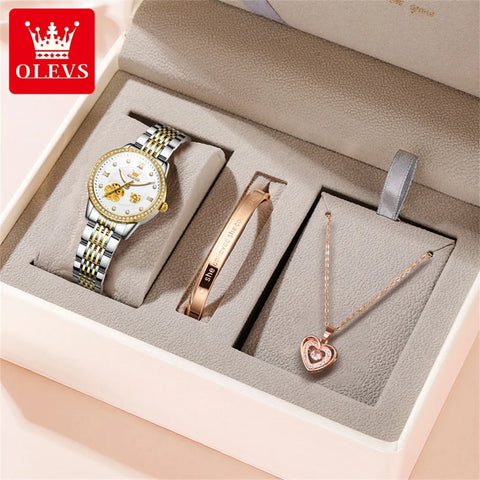 OLEVS 6706 Automatic Mechanical Wristwatch for Women Luxury Flower Diamond Dial Waterproof Ladies Hand Clock