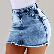 Fashionable Street Style Denim Skirt for Women with Stretch Bodycon Miniskirt Short Length with Zipper Fly Pockets