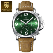 POEDAGAR Luxury Men's Quartz Watch Chronograph Waterproof Luminous Date Casual Leather Sports Military Wristwatch