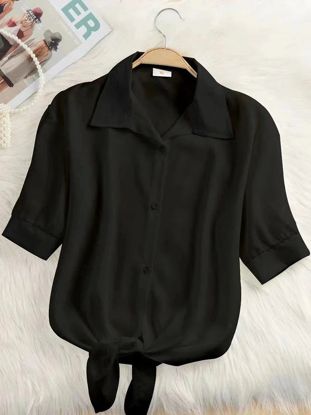 Casual Women's Short Sleeve Blouse Chiffon Material White Color Fashionable Summer Shirt for Women