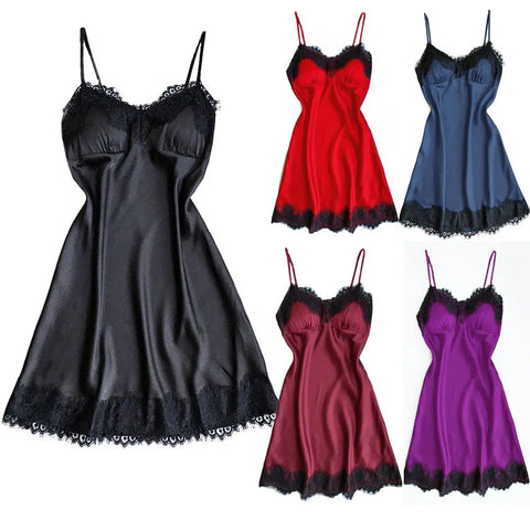 Home Pjamas Women's Sexy V-neck Lace Strap Pajamas Available in Multiple Colors Sleepwear Women Sexy Sleepwear Dress