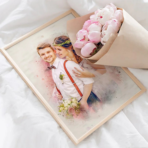 Custom Watercolor Wedding Painting from Photo Personalized Portrait on Canvas Couples Art Romantic Anniversary Gift Print Poster