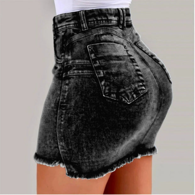 Fashionable Street Style Denim Skirt for Women with Stretch Bodycon Miniskirt Short Length with Zipper Fly Pockets