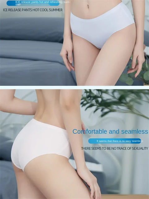 Women's Sexy  Panties Ladies Underwear Female  Seamless Ice Silk  Solid Briefs  Mid-Waist  Comfortable  Breathable G String