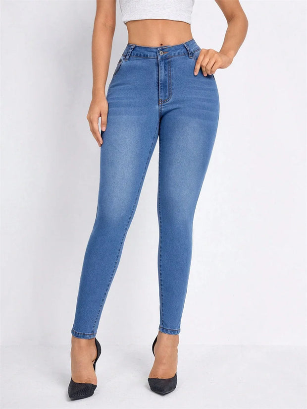 Benuynffy Stretch Mid Waisted Jeans for Women Fashionable Slim Fit Denim Trousers Sexy Streetwear Pencil Pants for Spring Summer